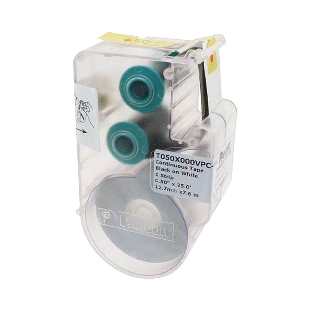 Casete de Etiqueta de Vinilo de Cinta Continua, Color Negro Sobre Blanco, Uso Interior/Exterior, 12.7 mm de Ancho x 7.6 Metros (24.93 Pies) de Largo
