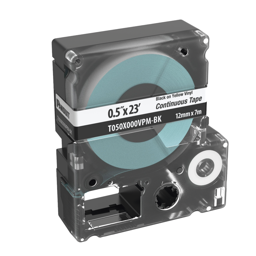 Casete de Etiquetas de Vinilo de Cinta Continua, Color Negro Sobre Blanco, Uso Interior/Exterior, 12 (0.5 Pulgadas) mm de Ancho x 7 Metros (22.97 Pies) de Largo