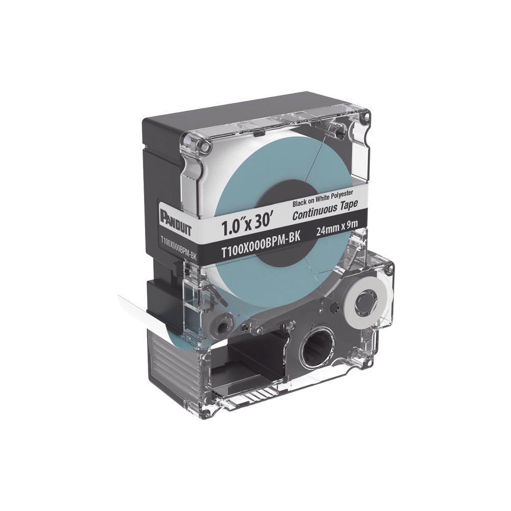 Casete de Etiquetas de Poli?ster de Cinta Continua, Color Negro Sobre Blanco, Uso Interior/Exterior, 24 mm (0.94 Pulgadas) de Ancho x 9.1 Metros (29.86 Pies) de Largo