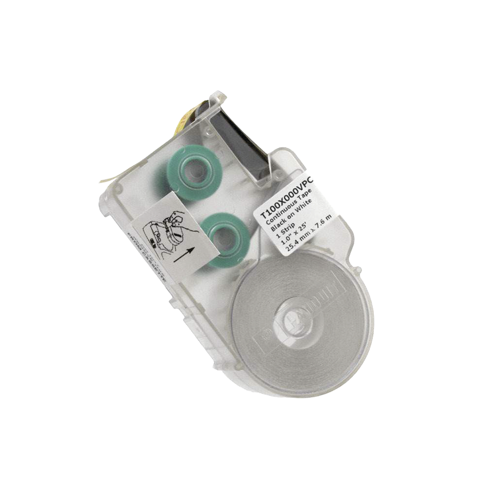 Casete de Etiquetas de Vinilo de Cinta Continua, Color Negro Sobre Blanco, Uso Interior/Exterior, 25.4 mm de Ancho x 7.6 Metros de Largo (24.93 Pies)