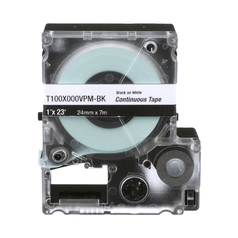 Casete de Etiquetas de Vinilo de Cinta Continua, Color Negro Sobre Blanco, Uso Interior/Exterior, 24 mm (0.94 Pulgadas) de Ancho x 7.6 Metros (24.93 Pies) de Largo