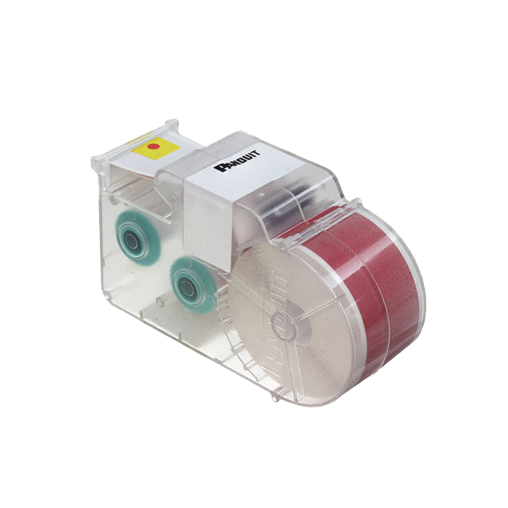 Casete de Etiquetas de Vinilo de Cinta Continua, Color Blanco Sobre Rojo, Uso Interior/Exterior, 25.4 mm de Ancho x 7.6 Metros de Largo (24.93 Pies)