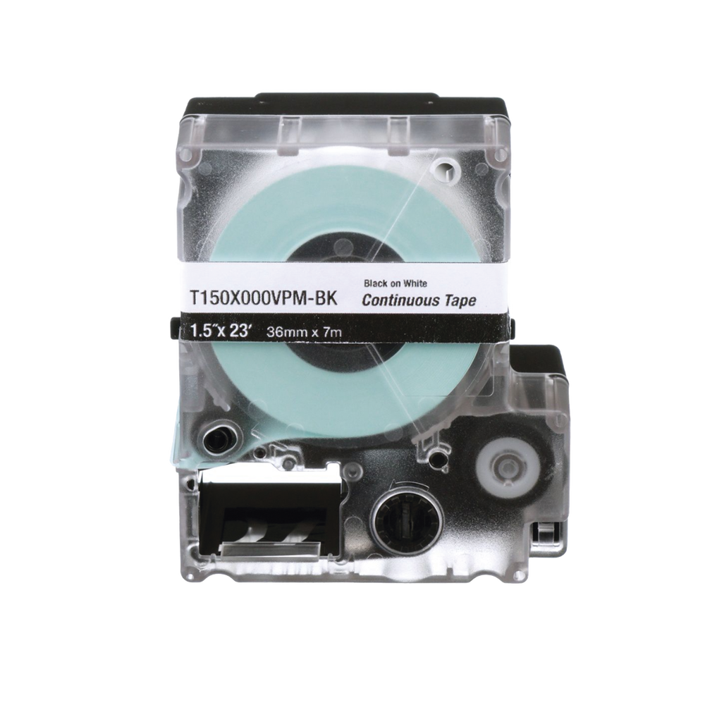 Casete de Etiquetas de Vinilo de Cinta Continua, Color Negro Sobre Blanco, Uso Interior/Exterior, 36 mm (1.42 Pulgadas) de Ancho x 7.6 Metros (24.93 Pies) de Largo