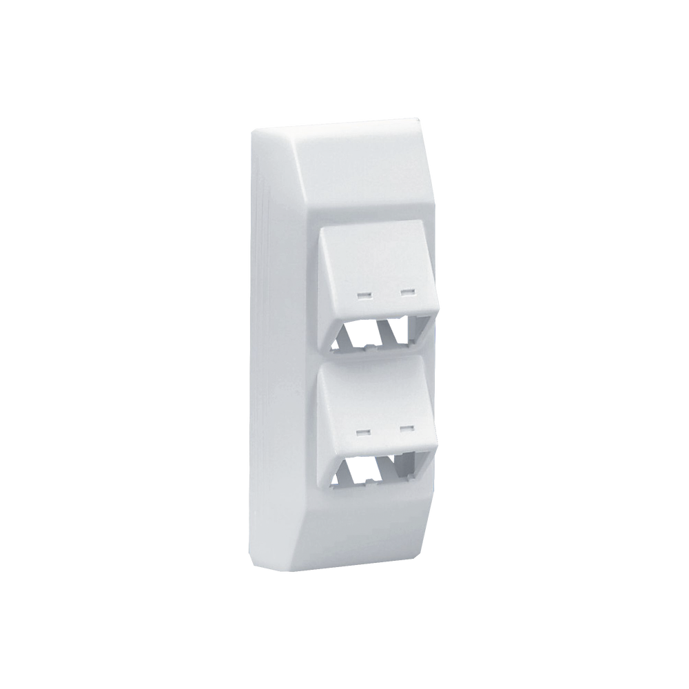 Soporte Con 4 Puertos Mini-Com, Con Bisagras de Instalación a Presión, Para Canaletas T45, Material PVC Rígido, Color Blanco Mate