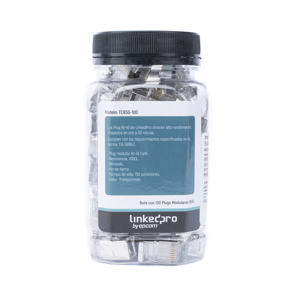 Bote con 100 Piezas de Plug Modular RJ45 Cat6 Blindado con Pin de Tierra, Chapado de Oro a 30 Micras para Durabilidad Extrema - Image 2