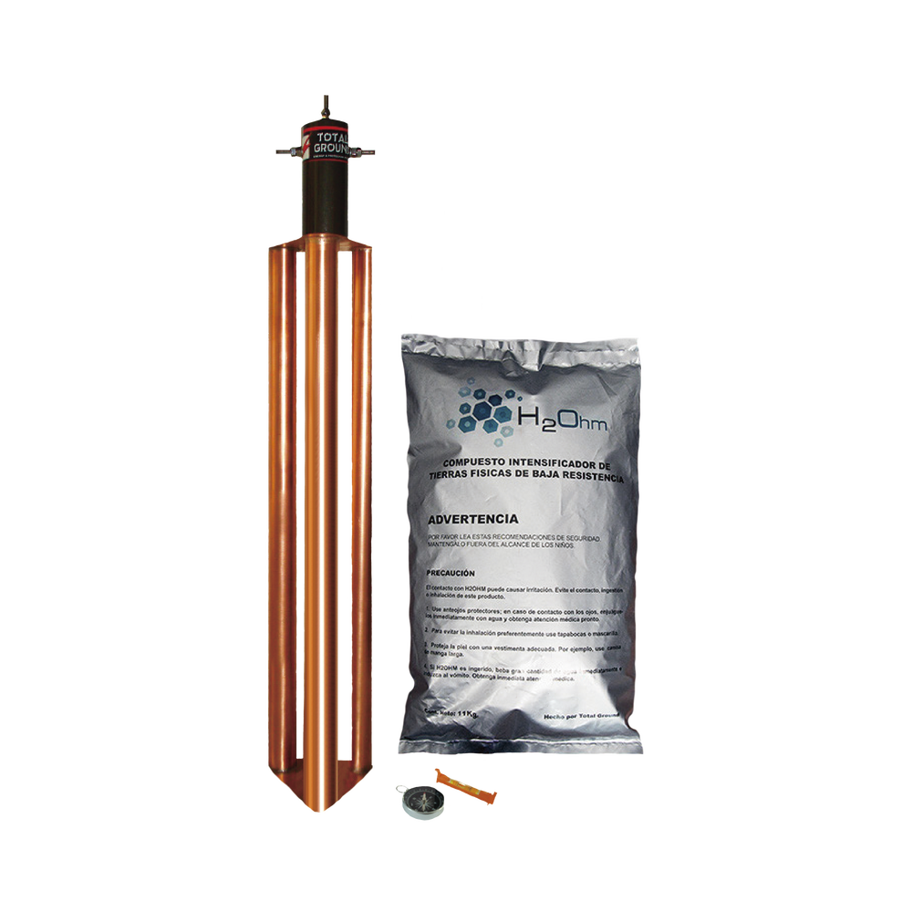 Kit de Puesta a Tierra de 100 Amperes con Electrodo, Filtro y Compuesto H2Ohm.