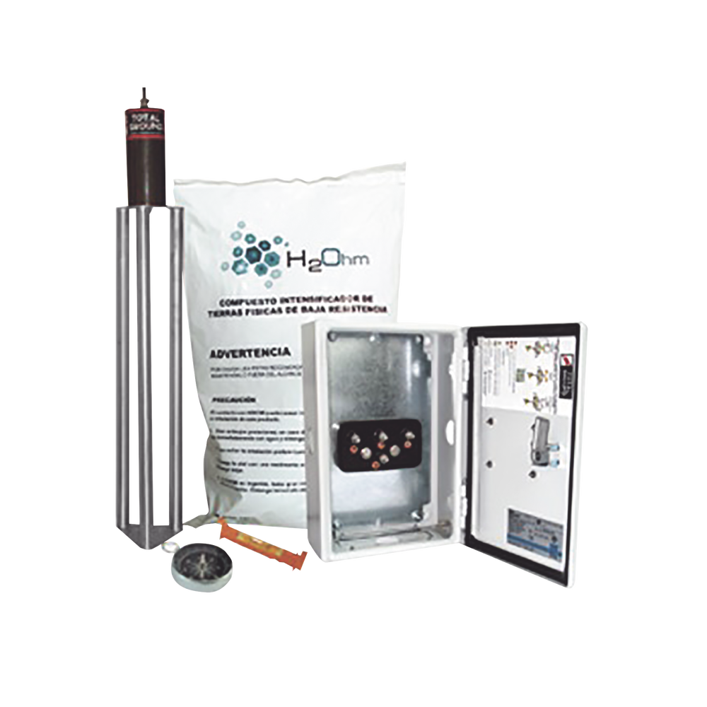 Kit Antivandalico de puesta a tierra de 45 A con Electrodo, Filtro, Acoplador y Compuesto H2Ohm.