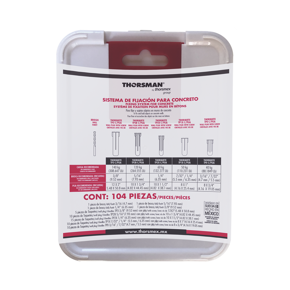 Kit para Sistemas de Fijación en Concreto, Taquetes con doble expansión y guía incluida para fácil instalación (104 piezas) - Image 3