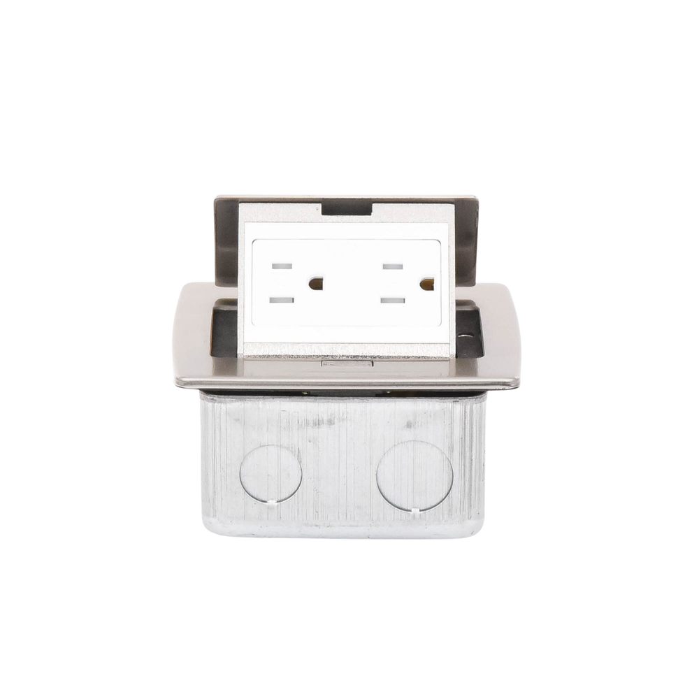 Mini Caja de Piso Rectangular en Acero Inoxidable con 2 Contactos El?ctricos (11000-21201)