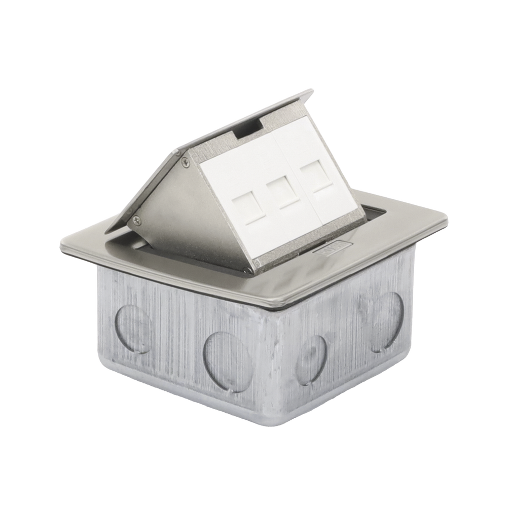 Mini Caja de Piso Rectangular para Datos y Conectores Tipo Keystone, Color y Material en Acero Inoxidable (3 Puertos) (11000-21202)