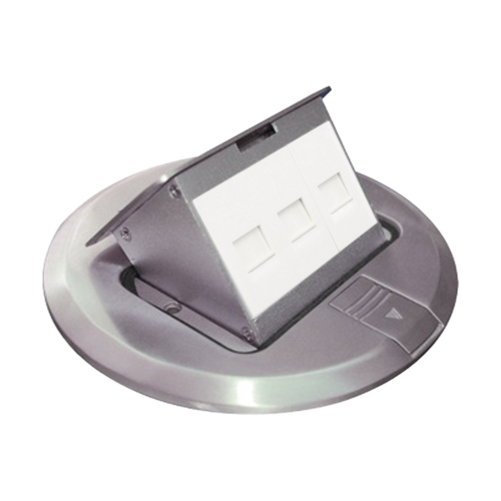 Mini Caja de Piso Redonda para Datos o Conectores Tipo Keystone, Color Acero Inoxidable (3 Contactos) (11000-12202)