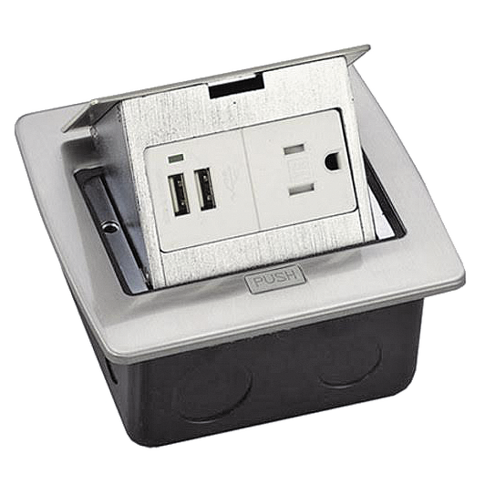 Caja de piso cuadrada con 2 puertos USB y contacto eléctrico (11000-21203)