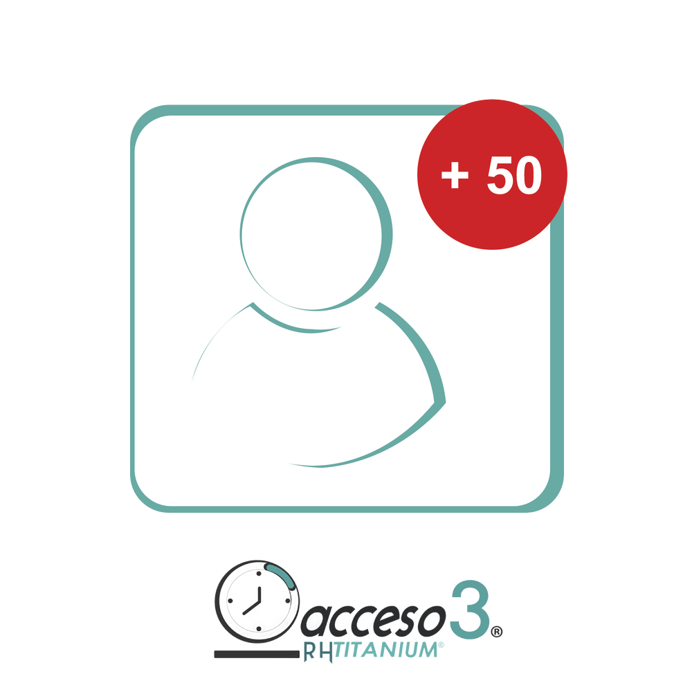 [BAJO PEDIDO] Expansión de 50 Empleados adicionales para Software Acceso3 - TITANIUM / Compatible con NOMINA