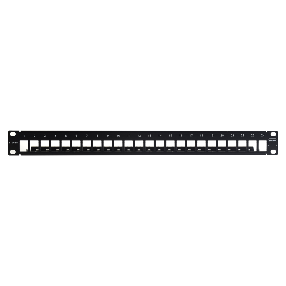 Patch Panel TERA-MAX Blindado de 24 Puertos, Modular (Vac?o), Plano, Color Negro, 1UR