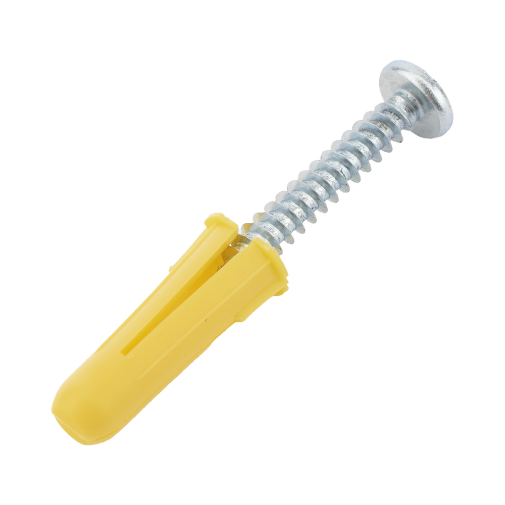 Paquete de 20 taquetes amarillo  1" y 20 tornillos 8mm x 1"