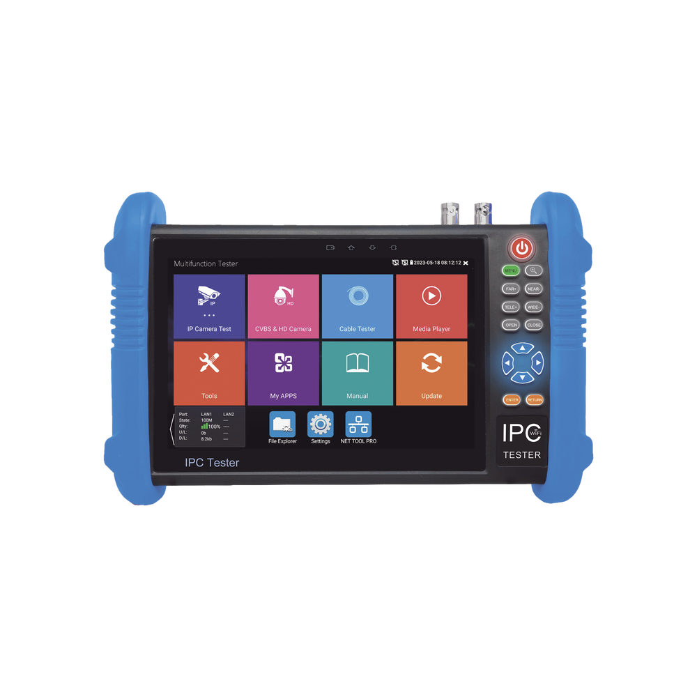 Tester de Video Profesional | Pantalla 7"|  Prueba IP/HD/Analógicas | TVI/CVI/AHD/CVBS | IP ONVIF | 4K/8K | H.264/H.265 | HDMI | PTZ | Scanner IP | TDR | Salidas 12V/24V/PoE | Activación Simultanea.