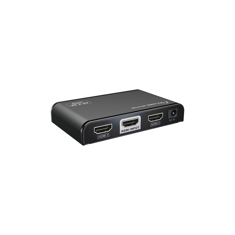 Divisor (Splitter) HDMI 4K de 1 entrada a 2 salidas / Soporta 4K×2K / HDMI 2.0 /  HDCP 2.2 / HDMI 3D / Longitud del cable de Entrada ≤30m, Salida ≤25m / Divide 1 Entrada de video HDMI  a 2 Salidas de Video HDMI (Simultaneas).