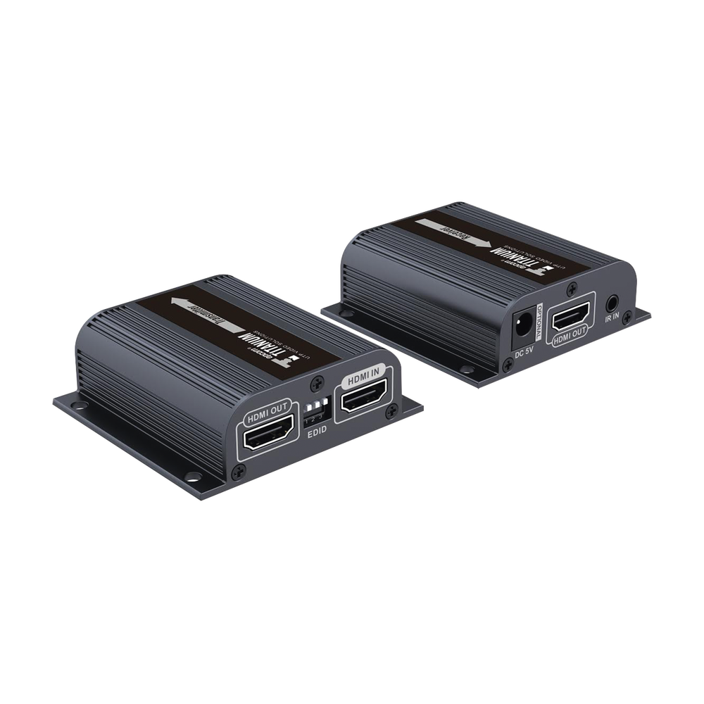 Kit Extensor HDMI para distancias de 50 metros / Soporta resoluciones 720 y 1080P @ 60 Hz / Cat 6, 6a y 7 / Salida Loop en el Tx para visualización local / Configuración EDID / Soporta control remoto del equipo fuente / Alimente solo el Tx