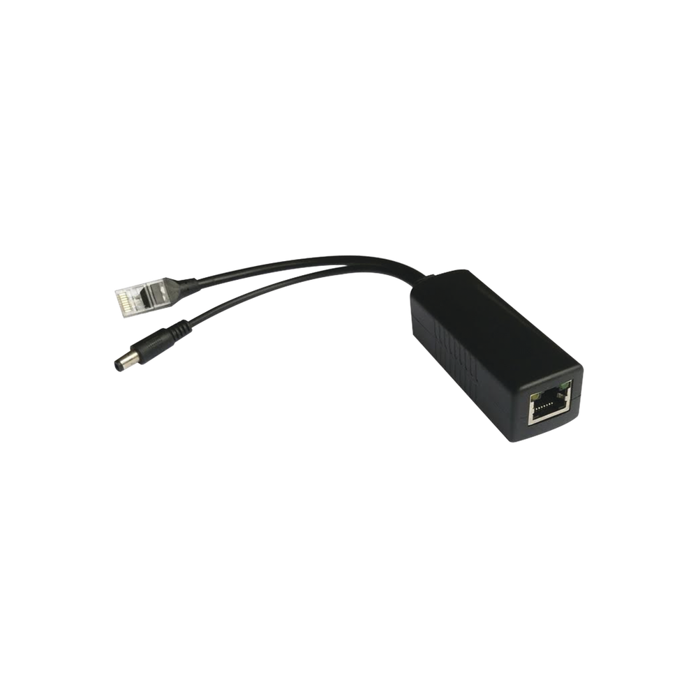 Cable divisor PoE pasivo de 48-55 Vcc @ 12 Vcc, 2 A. Aplicaciones como adaptar micrófonos en cámaras IP