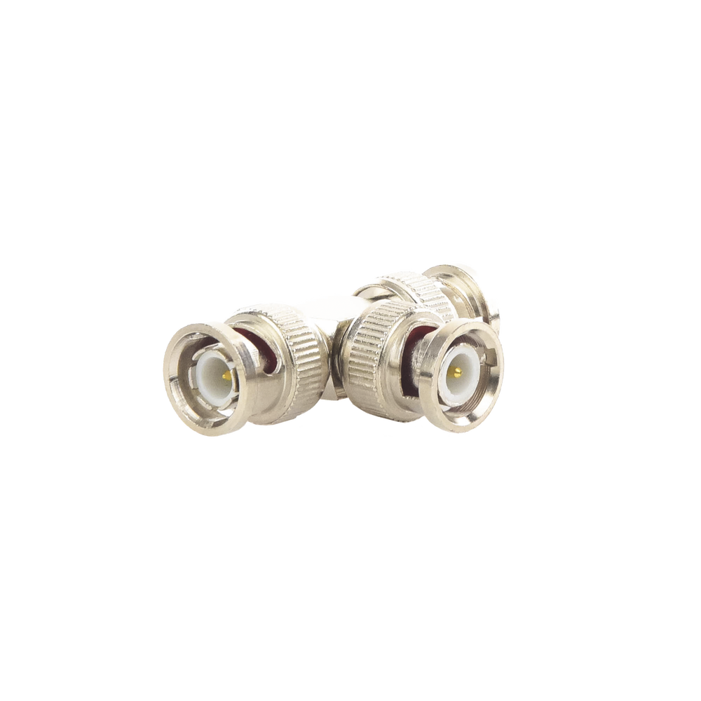 Adaptador de Triple conectores BNC macho para uso en sistemas de video vigilancia en aplicación con cables coaxiales RG-59/ RG-6, Níquel/ Oro/ Politetrafluoroetileno. - Image 4