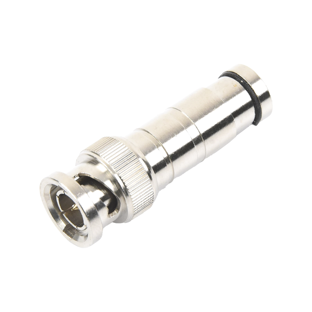 Conector BNC Macho en 75 Ohm, de Compresi?n Axial para Cable Coaxial RG-59/U, N?quel/ Oro/ Politetrafluoroetileno.