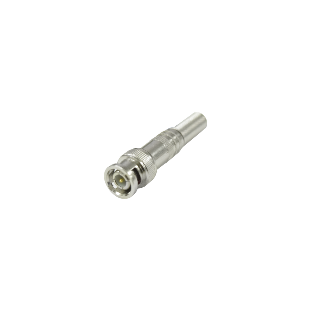 Conector BNC macho de 75 Ohm, con base de resorte para montar a presión cable coaxial RG-59/ Níquel/ Oro/ Teflón.