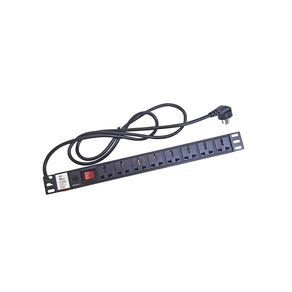 Protector de 120 Vca con 8 contactos de alimentación en color negro para aplicaciones en Rack