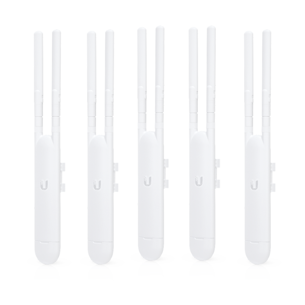 Paquete de 5 Access Point UniFi doble banda para exterior, antenas desmontables 360° , 802.11ac MIMO 2X2, hasta 100 usuarios por equipo. 802.3af, Sin PoE´s