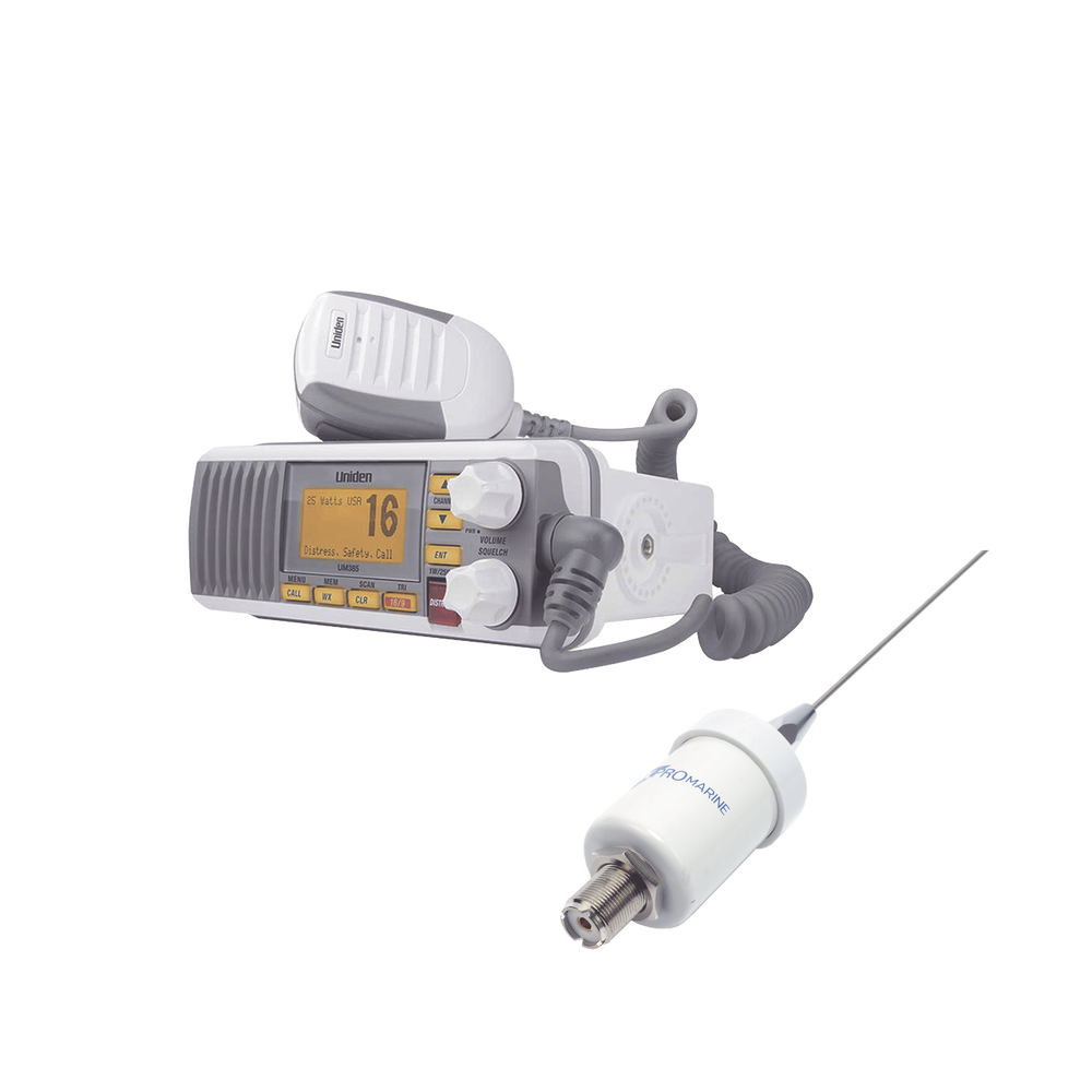 Kit de radio UM385 | mas antena marina de fibra de vidrio TX-1600-SYS