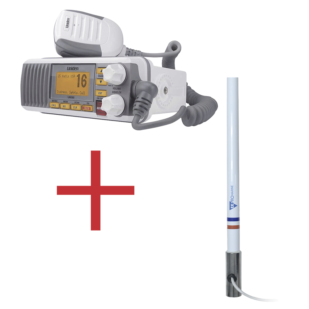 Kit de radio UM385 | mas antena marina de fibra de vidrio TX-5101-SYS fabricada en fibra de vidrio con base roscable de acero inoxidable - Image 2