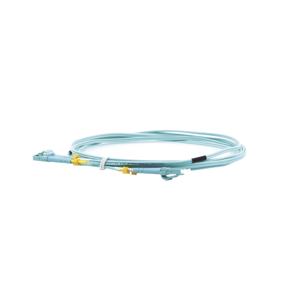 Jumper de Fibra Óptica Multimodo LC-LC duplex 10 G, 50/125 OM3, Color Aqua, 3 Metros
