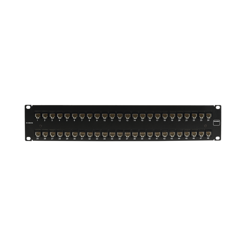 Patch Panel Ultramax. UTP, Precargado con Jacks Cat6A, 48 Puertos, Plano, 2U