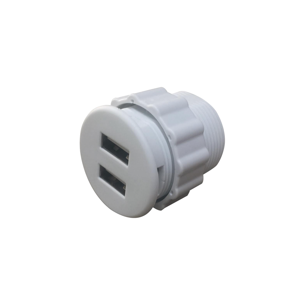 Mini Empotrable Redondo Color Blanco con 2 Puertos USB, con Cable