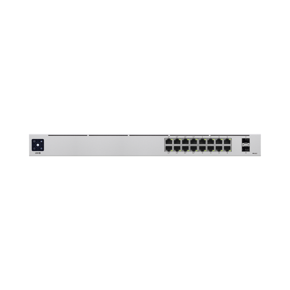 UniFi Switch USW-16-POE Gen2, Capa 2 de 16 puertos (8 puertos PoE 802.3af/at + 8 puertos Gigabit) + 2 puertos 1G SFP, 42W, pantalla informativa