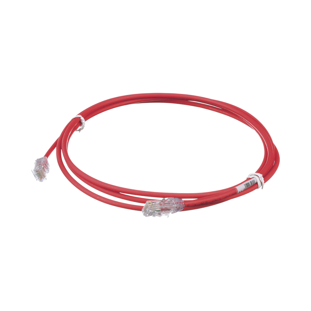 Cable de Parcheo UTP Cat6A, CM/LSZH, Di?metro Reducido (28AWG), Color Rojo, 2.13 Metros (7 Pies)