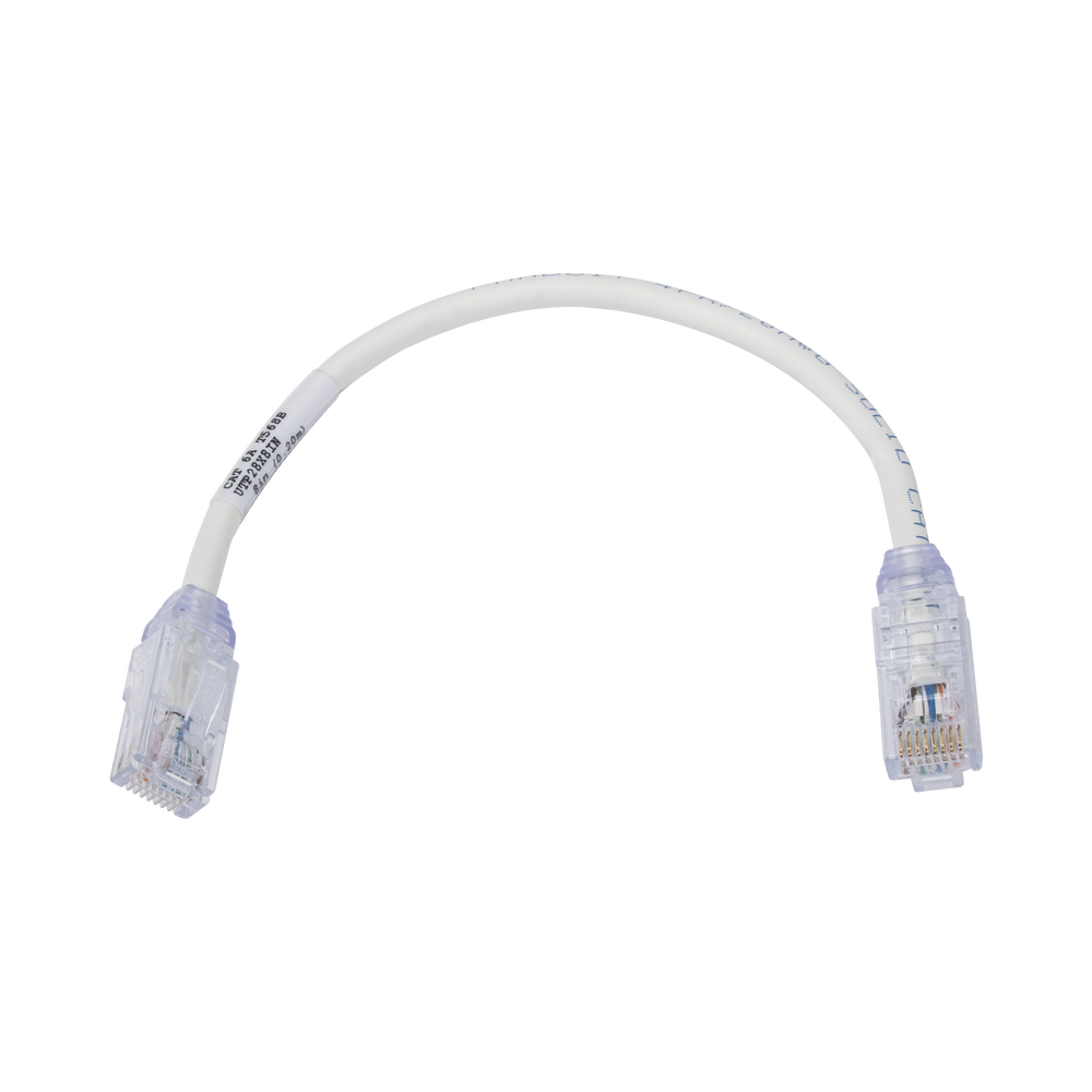 Cable de Parcheo UTP, Cat6A, Di?metro Reducido (28 AWG), CM/LSZH, Color Blanco Mate, 20.3 cm (8 Pulgadas)