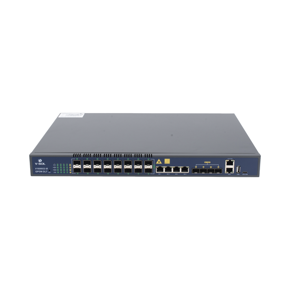 OLT de 16 puertos GPON con 8 puertos Uplink (4 puertos Gigabit Ethernet + 4 puertos SFP / puertos SFP+) hasta 2,048 ONUs