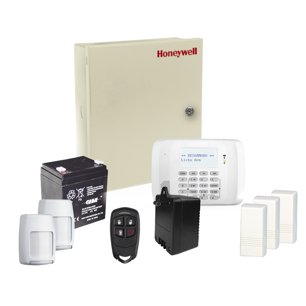 Kit inalámbrico / Panel VISTA48LA con teclado 6162RF receptor inalámbrico / 3 contactos 5816 / 2 PIR 5800PIR / 1 Llavero inalambrico / Bateria y Transformador