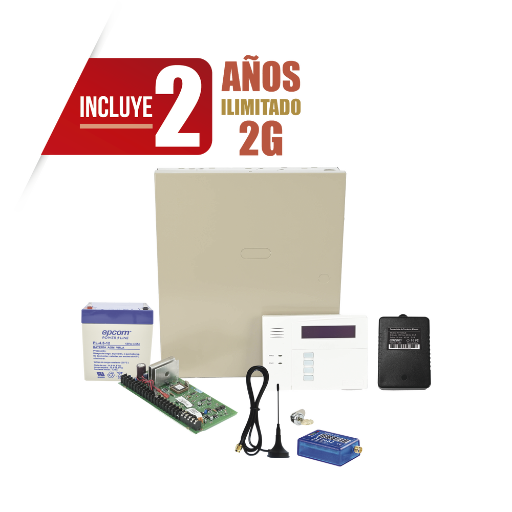 (2 Años datos ILIMITADO INCLUIDO) Kit Vista48LA con comunicador MINI012G, Teclado, Gabinete, Bateria y Transformador