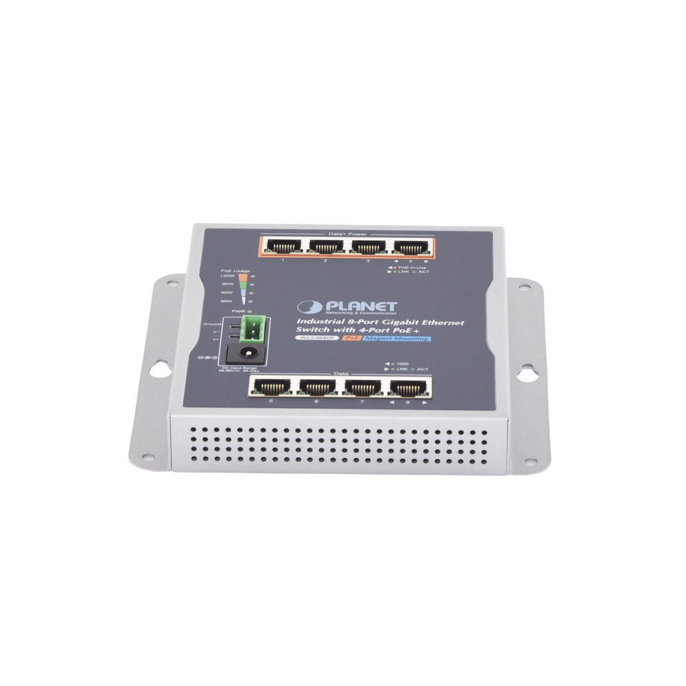 Switch Industrial No Administrable, Múltiple Montaje (Pared, Riel DIN y Magnético), 8 Puertos Gigabit con 4 puertos PoE 802.3at, Hasta 120 W. - Image 4