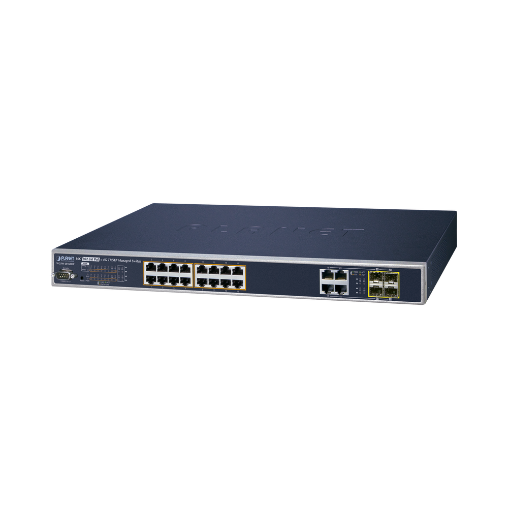 Switch Administrable 16 puertos 10/100/1000 802.3at PoE 230W y 4 puertos GigabitTP/SFP Combo
