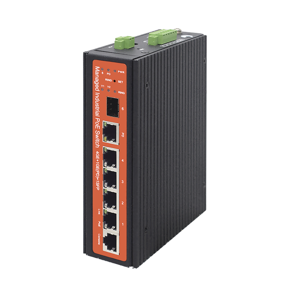 Switch industrial de 4 puertos Gigabit PoE (pasivo 24V / 802.3af/at/bt)