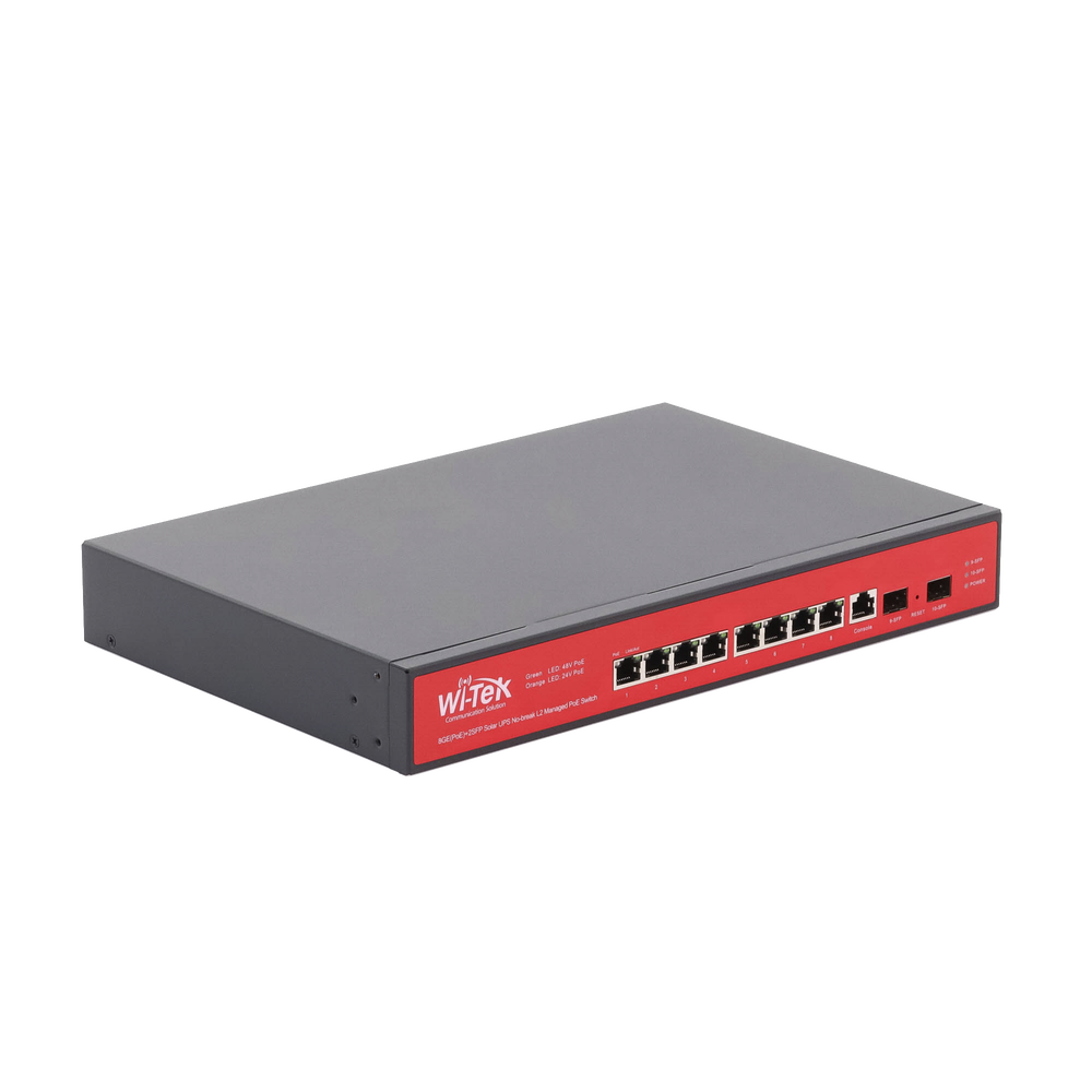 Switch Administrable Capa 2 de 8 puertos 10/100/1000 PoEaf/at + 2 x SFP Gigabit, con respaldo para energía solar - Image 3