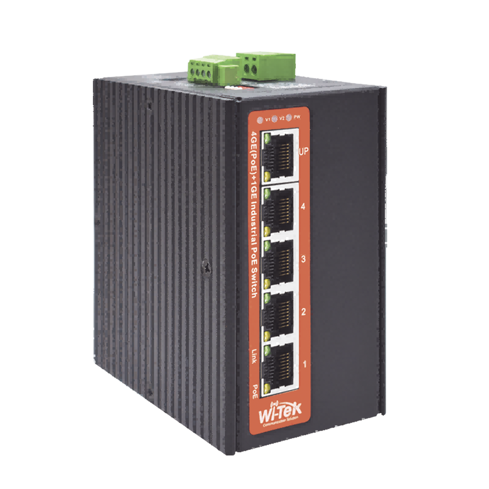 Switch Industrial PoE++ / No administrable / Con 4 puertos Gigabit PoE / 1 puerto Gigabit Uplink / Presupuesto 120W
