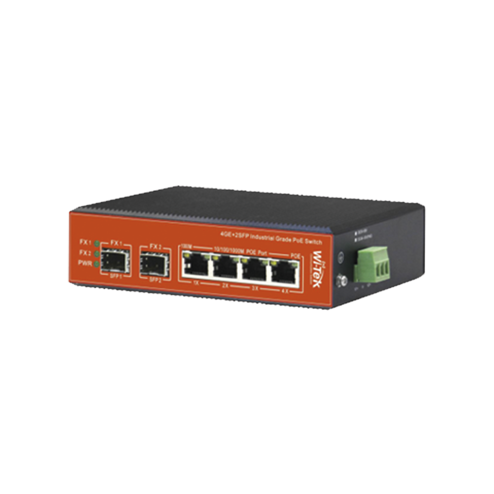 Switch Industrial PoE++ y pasivo de 24V, no administrable con 6 puertos Gigabit + 2 SFP combo