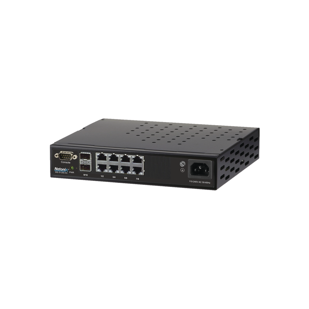 Switch WISP PoE Administrable de 8 puertos Gigabit + 2 SFP, 250W, entrada de 110-120 Vca y 210-230 Vca
