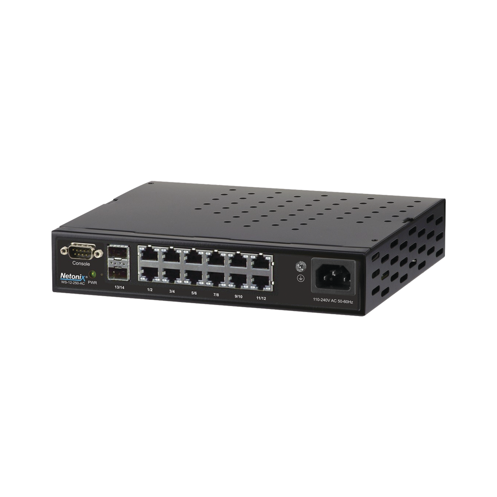 Switch WISP PoE Administrable de 14 puertos (12 PoE Gigabit + 2 SFP) 250W, entrada de 110-120 Vca y 210-230 Vca
