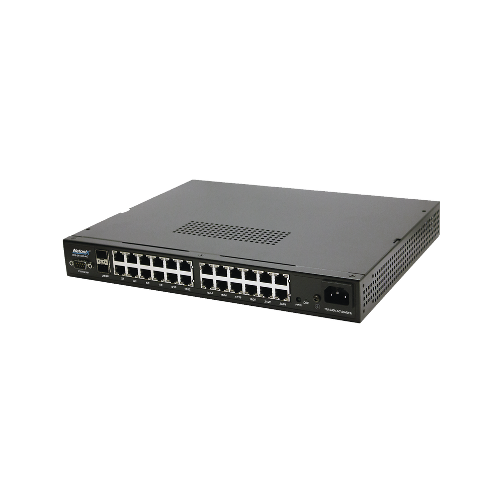 Switch WISP PoE Administrable de 26 puertos (24 PoE Gigabit + 2 SFP) 400W, entrada de 110/220 Vca
