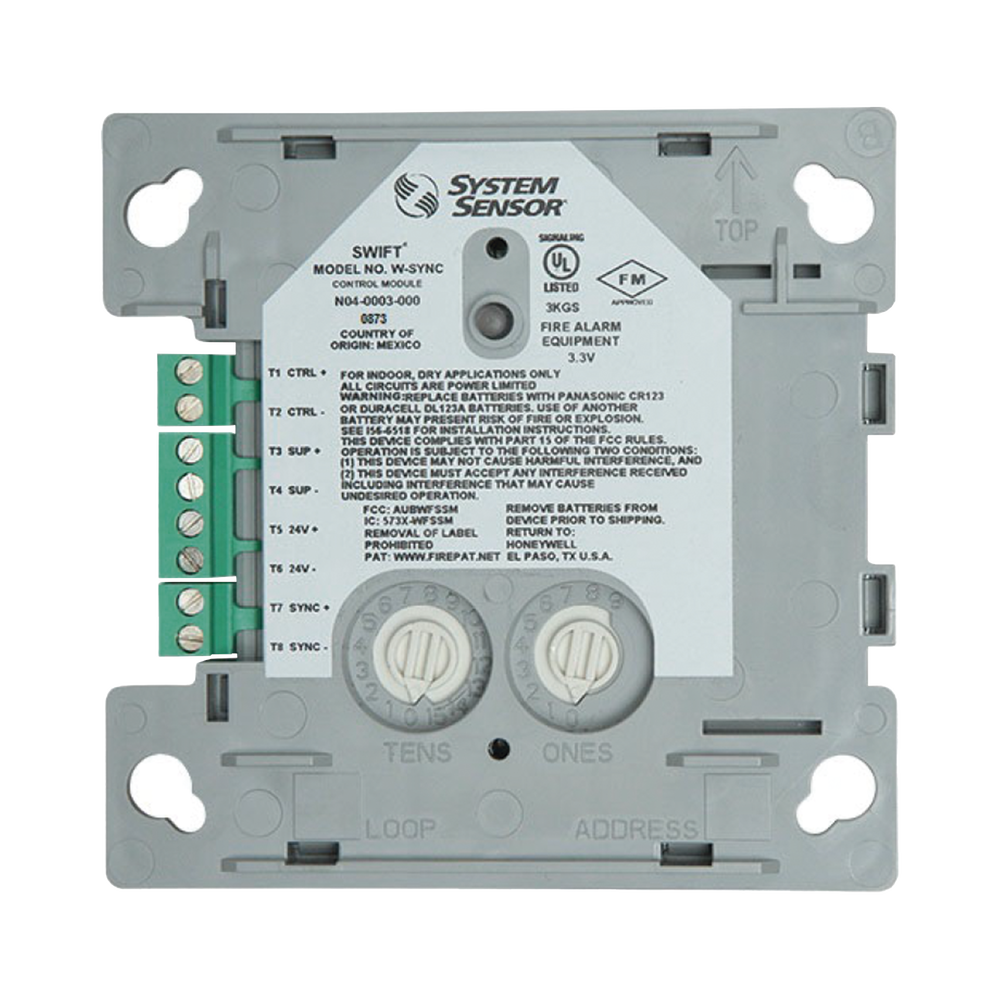 Módulo de Sincronización Inalámbrico / Compatible con Paneles Notifier, Fire-Lite, Silent Knight y Farenhyt / Incluye Baterías