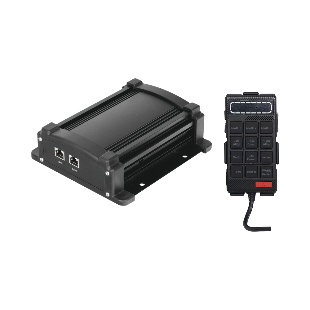 Sirena Vehicular de 100W de Potencia Con Controlador Unimando, Micrófono, Control de Tonos y Patrones de destello de Barras de Luces Serie X67 / X75